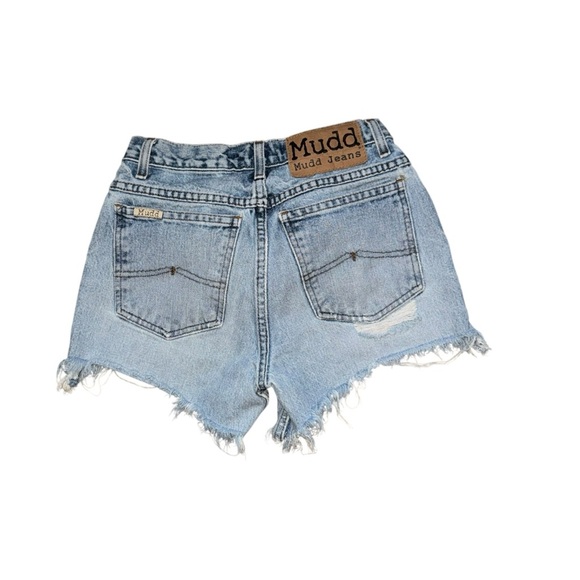TRUE Y2K MUDD Cut off RAW hem short shorts Distressed light wash Denim Size 3 or - Picture 6 of 11
